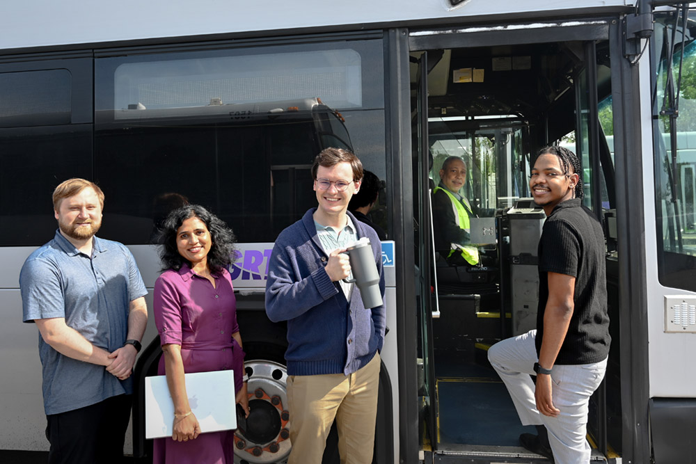 Commuters boarding the bus