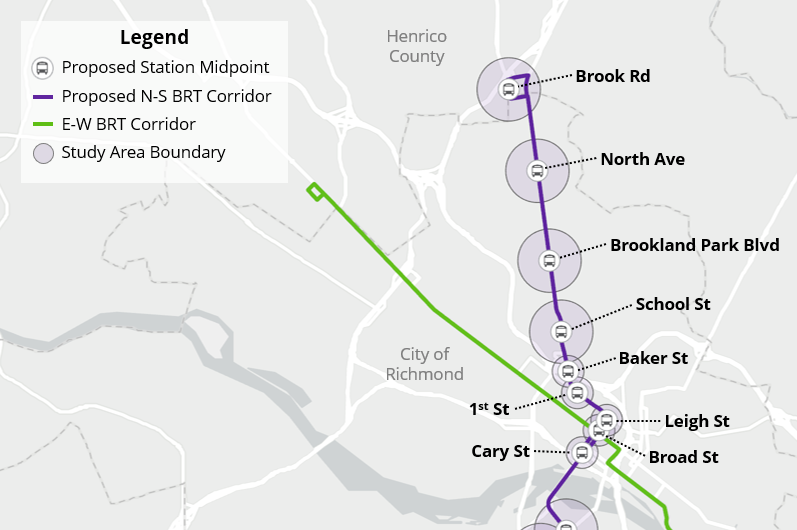 Proposed N-S BRT Corridor Map