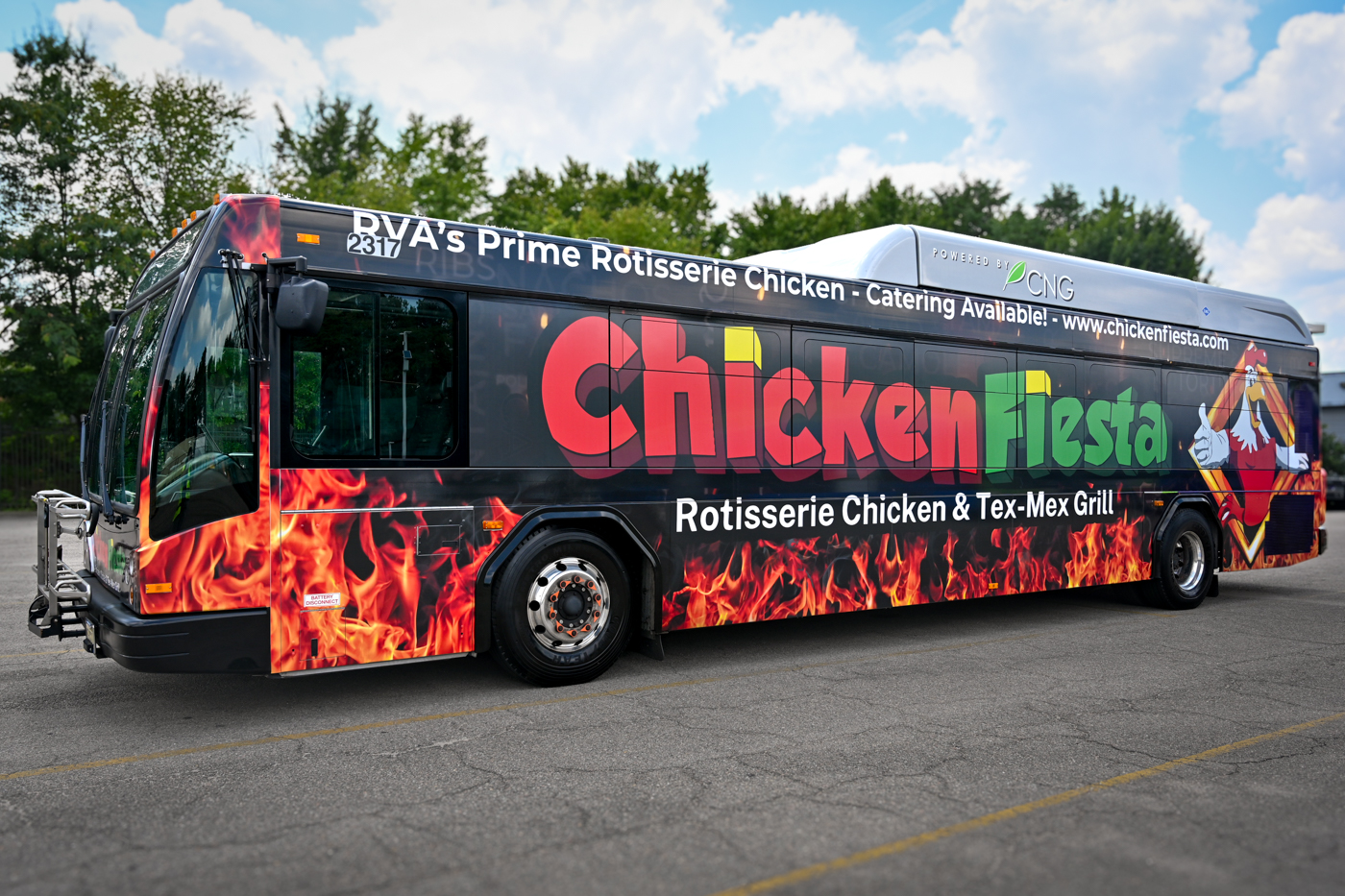 GRTC advterising program example with Chicken Fiesta ad on bus in Richmond