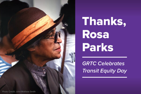 Photo portrait of Rosa Parks, with text 