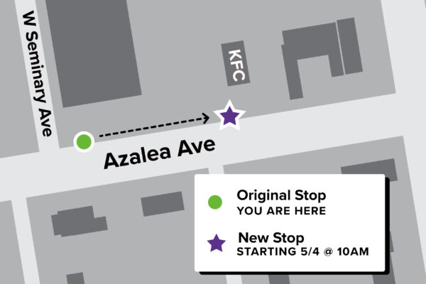 Map showing the new location of the stop, 250 feet east