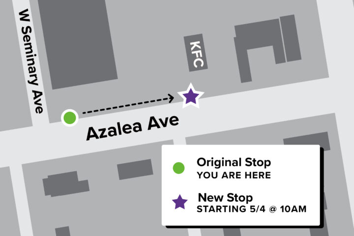 Map showing the new location of the stop, 250 feet east