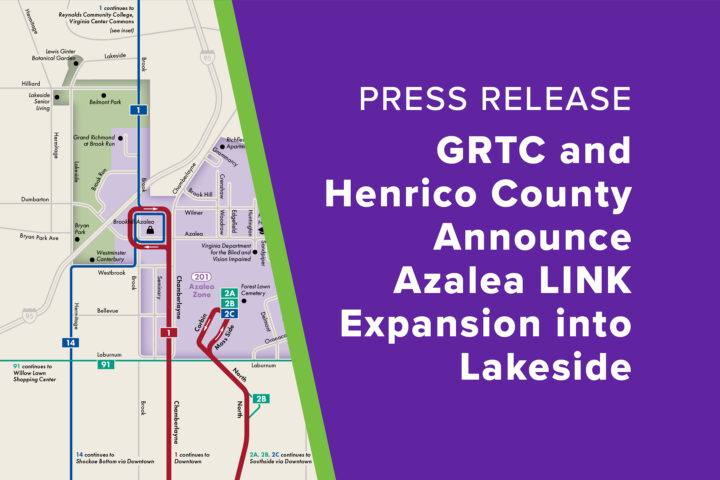 Map background with text Press Release, GRTC and Henrico County Announce Azalea LINK Expansion into Lakeside